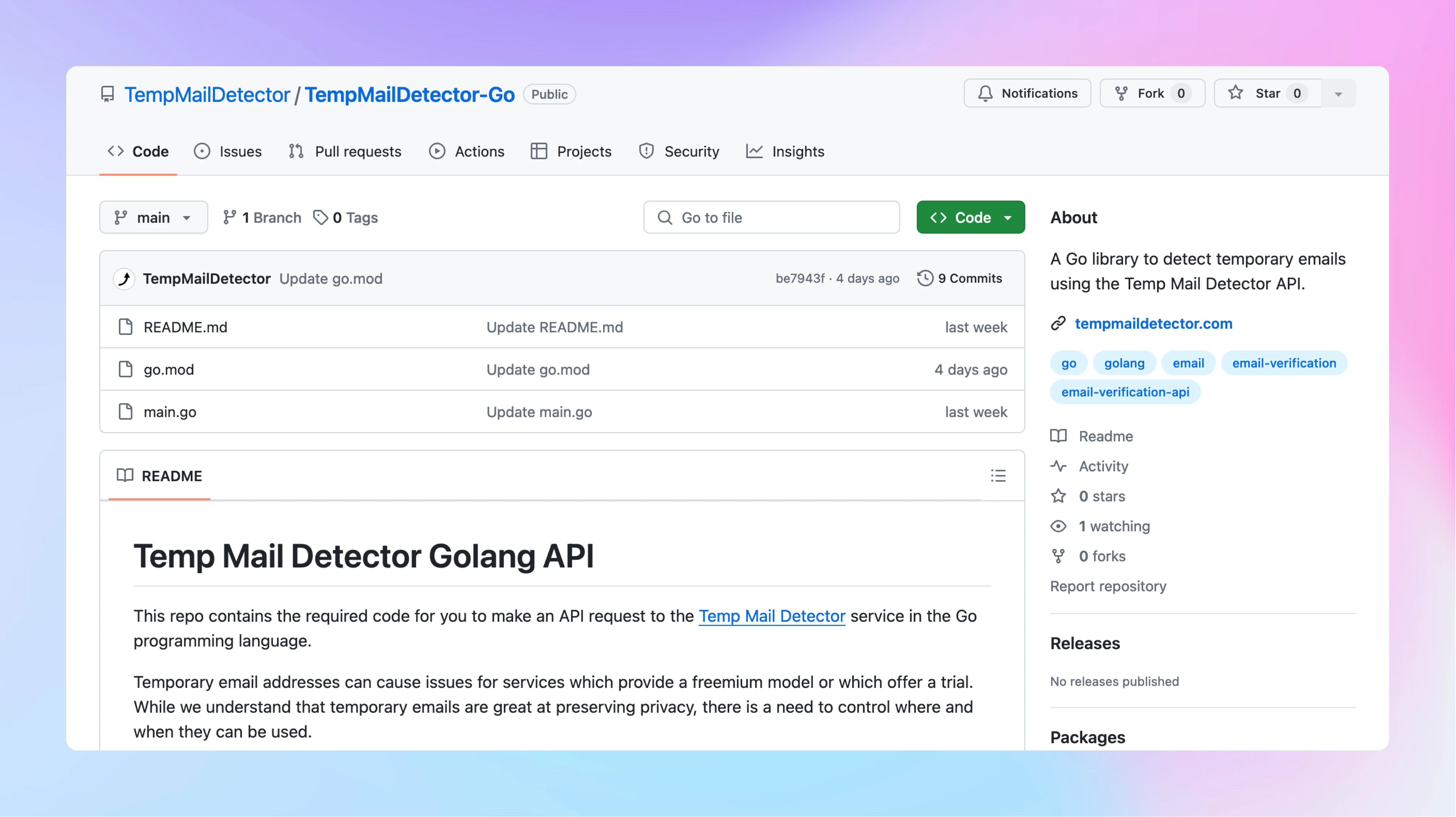 Temp Mail Detector Golang Git Repo